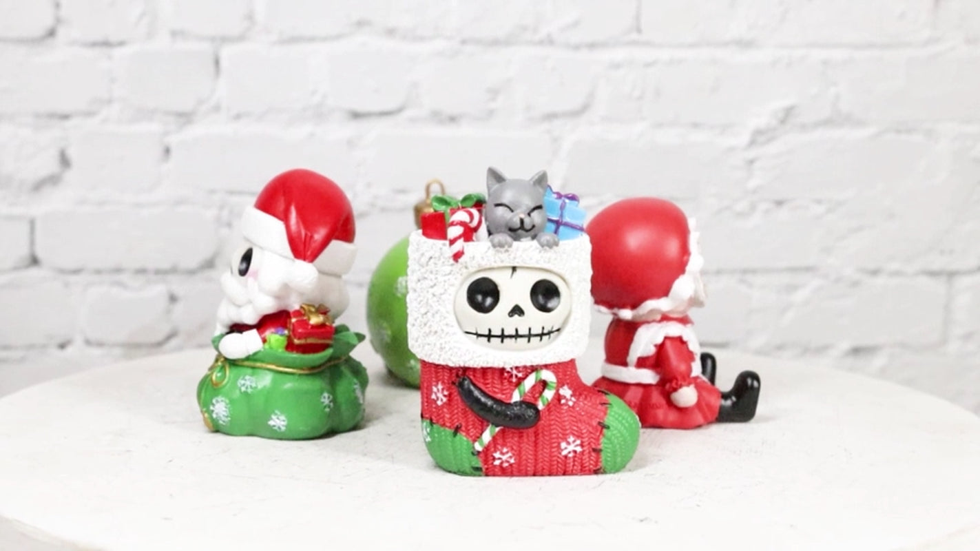 Christmas Furry Bones Mr Mrs Santa Claus Tree Ornament and Stocking Figurines