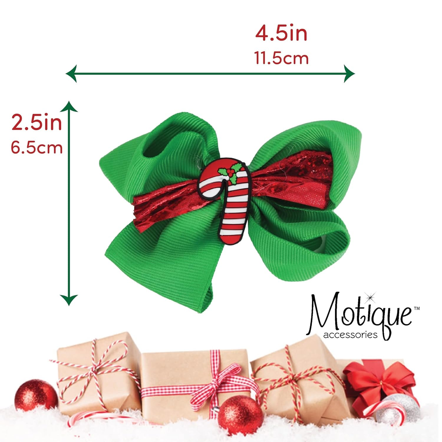 Festive Red Candy Cane Hair Bow with Charming Silicone Accent