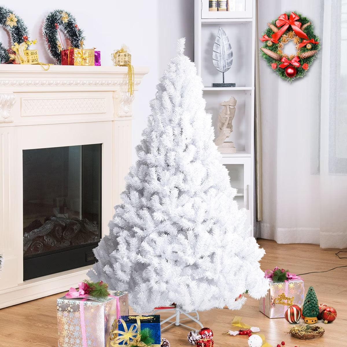 5Ft/6Ft/7Ft/8Ft Artificial PVC Chrismas Tree W/Stand Holiday Season Indoor Outdoor Green