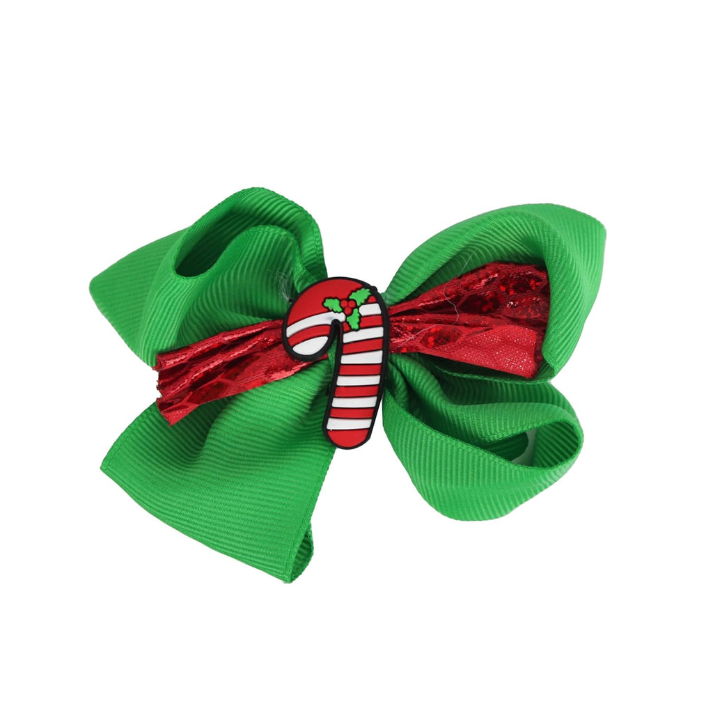 Festive Red Candy Cane Hair Bow with Charming Silicone Accent