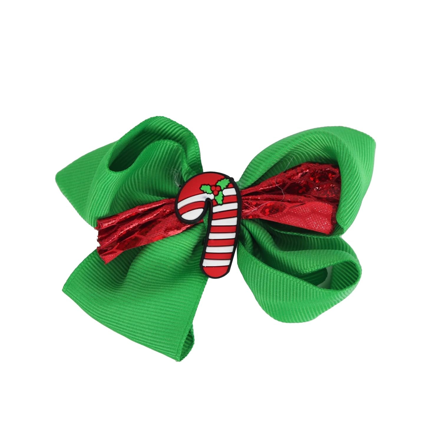 Festive Red Candy Cane Hair Bow with Charming Silicone Accent