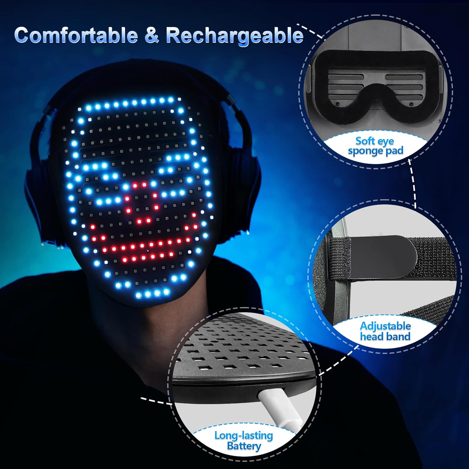 Glow-Up Mr. Pang LED Mask: Gesture Sensing Face Transforming Fun for Halloween, Christmas, Birthdays, and Cosplay Parties!