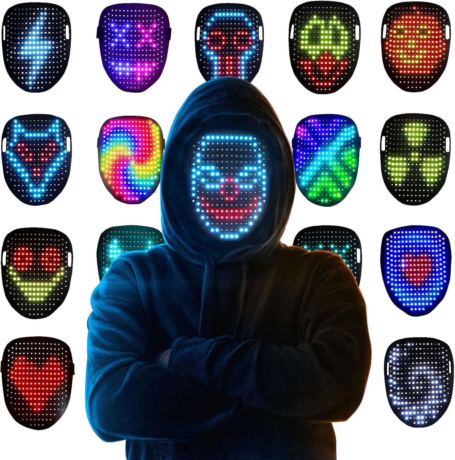 Glow-Up Mr. Pang LED Mask: Gesture Sensing Face Transforming Fun for Halloween, Christmas, Birthdays, and Cosplay Parties!