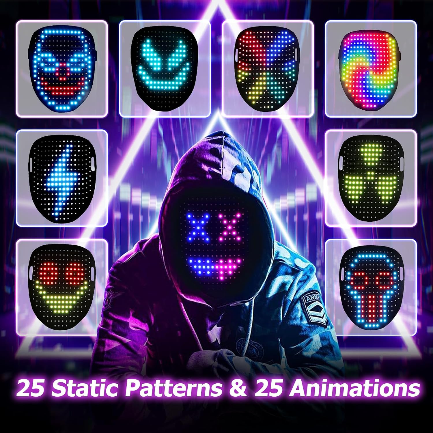 Glow-Up Mr. Pang LED Mask: Gesture Sensing Face Transforming Fun for Halloween, Christmas, Birthdays, and Cosplay Parties!