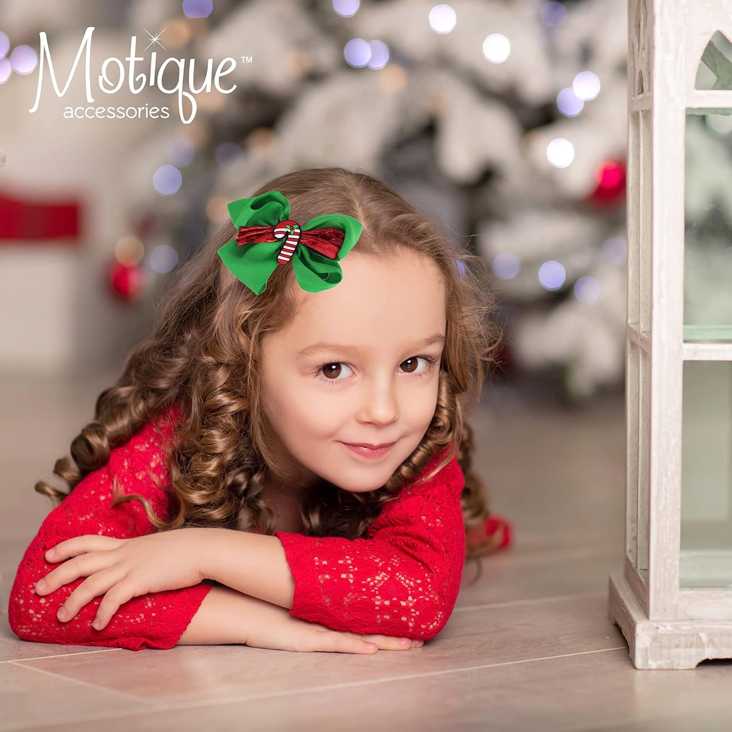 Festive Red Candy Cane Hair Bow with Charming Silicone Accent
