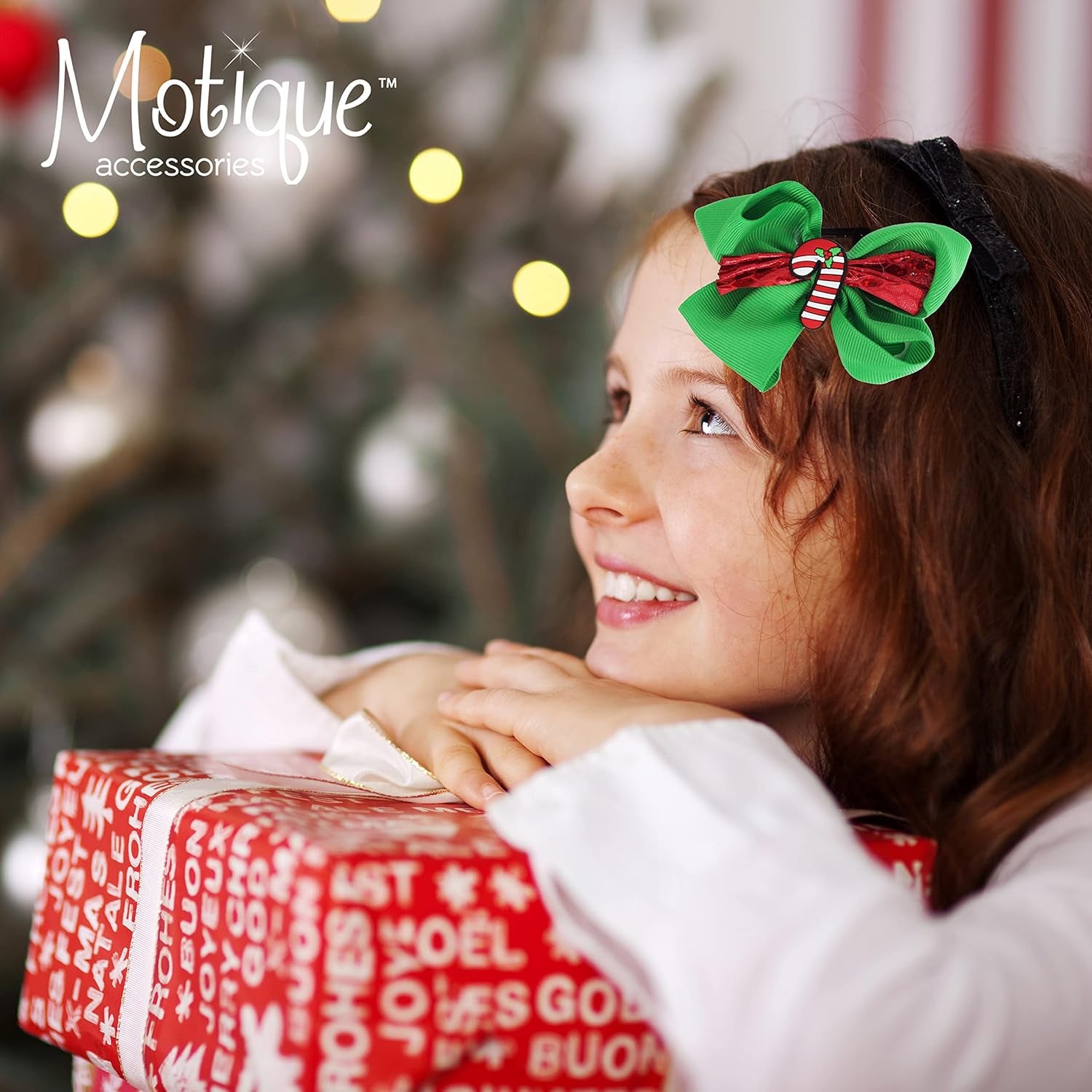 Festive Red Candy Cane Hair Bow with Charming Silicone Accent